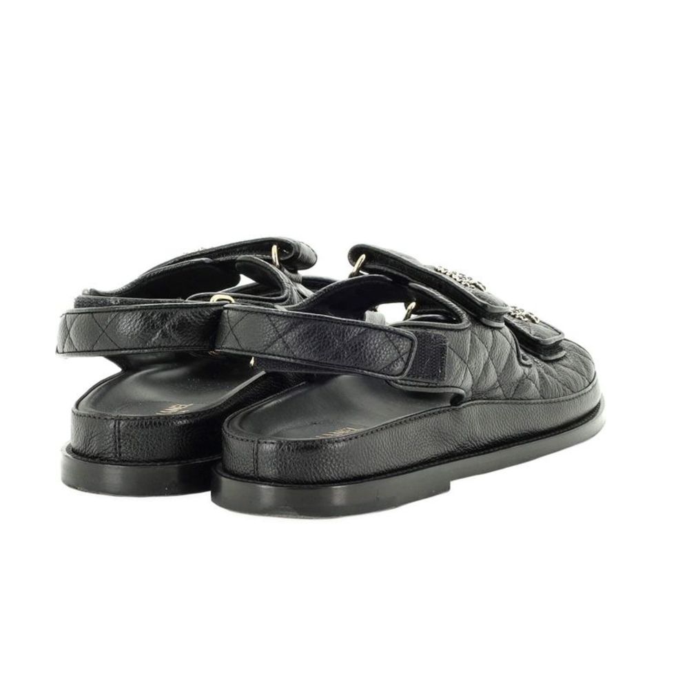 Chanel Women's Velcro Dad Sandals Quilted Leather Black - Picture 3 of 4